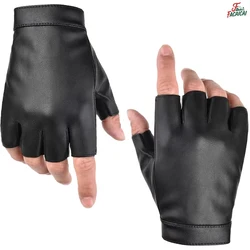 Black PU Leather Fingerless Cycling Gloves for Men Women Outdoor Sports Tactical Mittens
