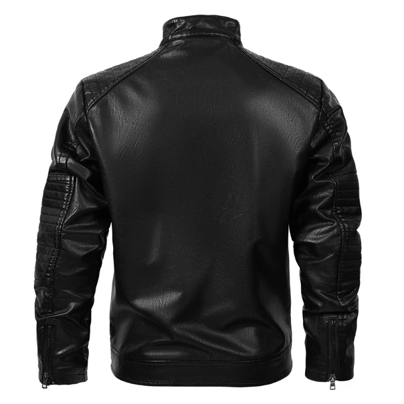 New Spring Cross Border Men's Leather Jacket Solid Color Men's Fashion PU Leather Jacket Motorcycle Jacket for Men Fashionable