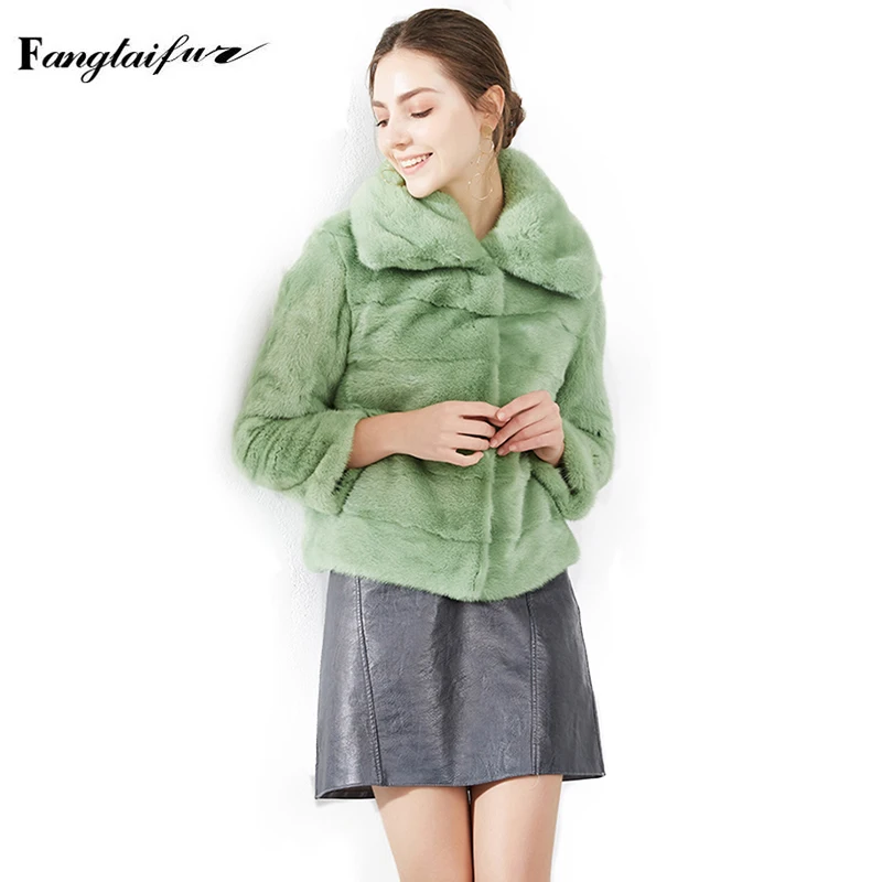 

Новая зимняя импортная шуба из вельвета и меха норки Ftangaiur, с длинными рукавами, отложным воротником, однотонная, короткая, из натурального меха норки