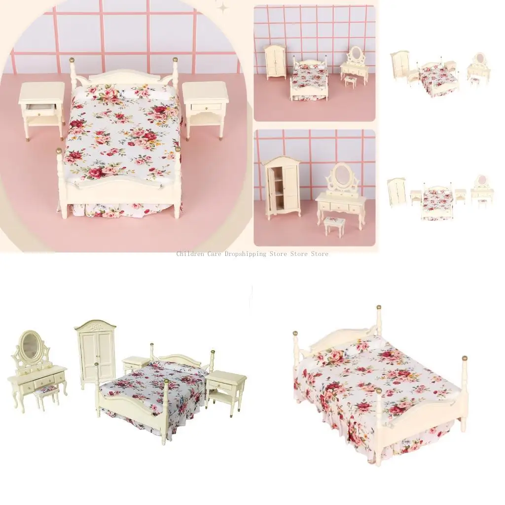 

Miniature Table Chair Bed Furniture Supplies Set for Dollhouses Realistic Furniture Essentials for Kids and Adults