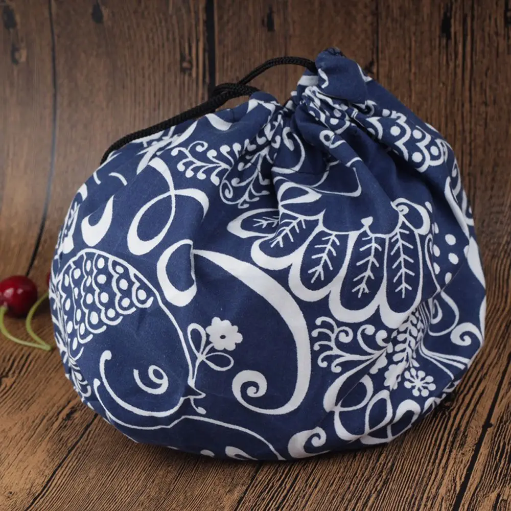 Outdoor Geometric Tableware Storage Bag Unisex Drawstring Lunch Bag Japanese Style Lunch Box Lunch Tote Pouch Food Hand Bags