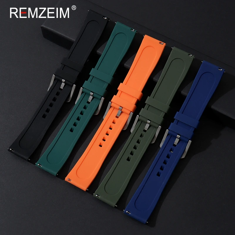 Silicone Rubber Watchband 20mm 22mm Women Men Watch Band Strap Quick Release Waterproof Sports Watch Belt Silver Buckle