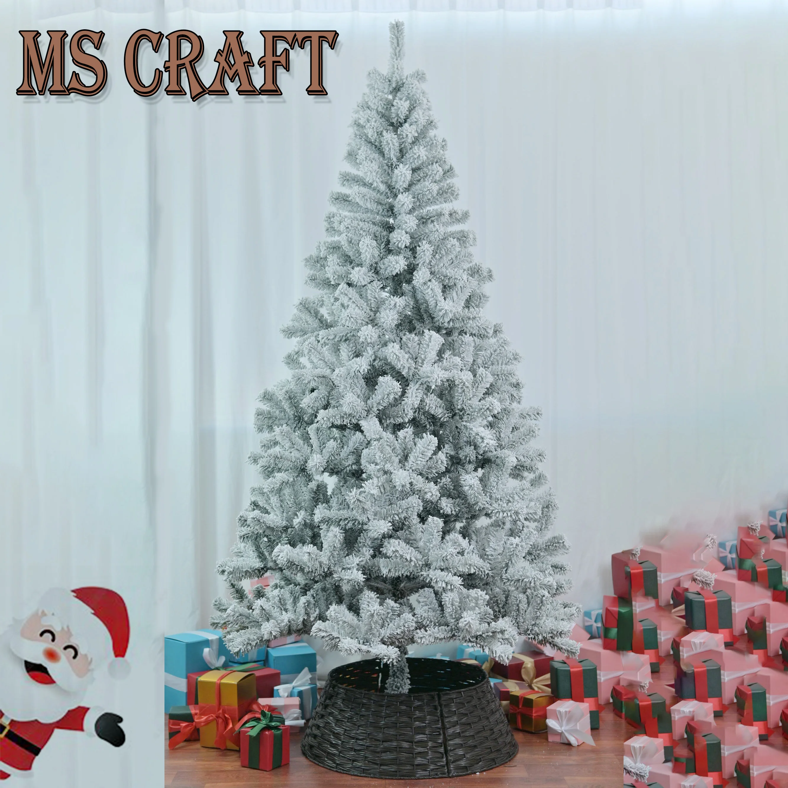 

【7 футов искусственной рождественской елки премиум-класса с флокированием】Огнестойкий ПВХ снег матовая сосна - предварительно освещенный теплый белый светодиод для праздника/свадьбы