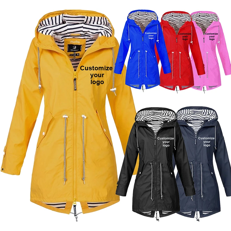 

2023 Women's outdoor waterproof and rainproof jacket Customize your logo jacket Climbing hooded sleeve hooded windproof jacket