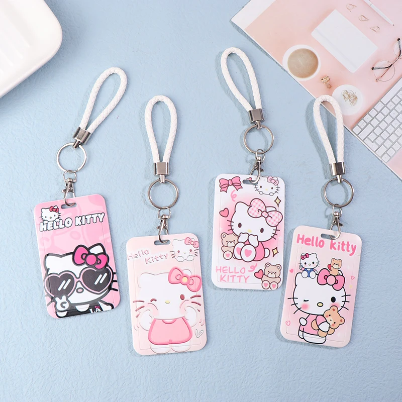 Kawaii Sanrio Hello Kitty Holder Card Cover Keychain Cartoon Kuromi ID Photo Protect Case Protector Bag Kids Car Keyring Chain