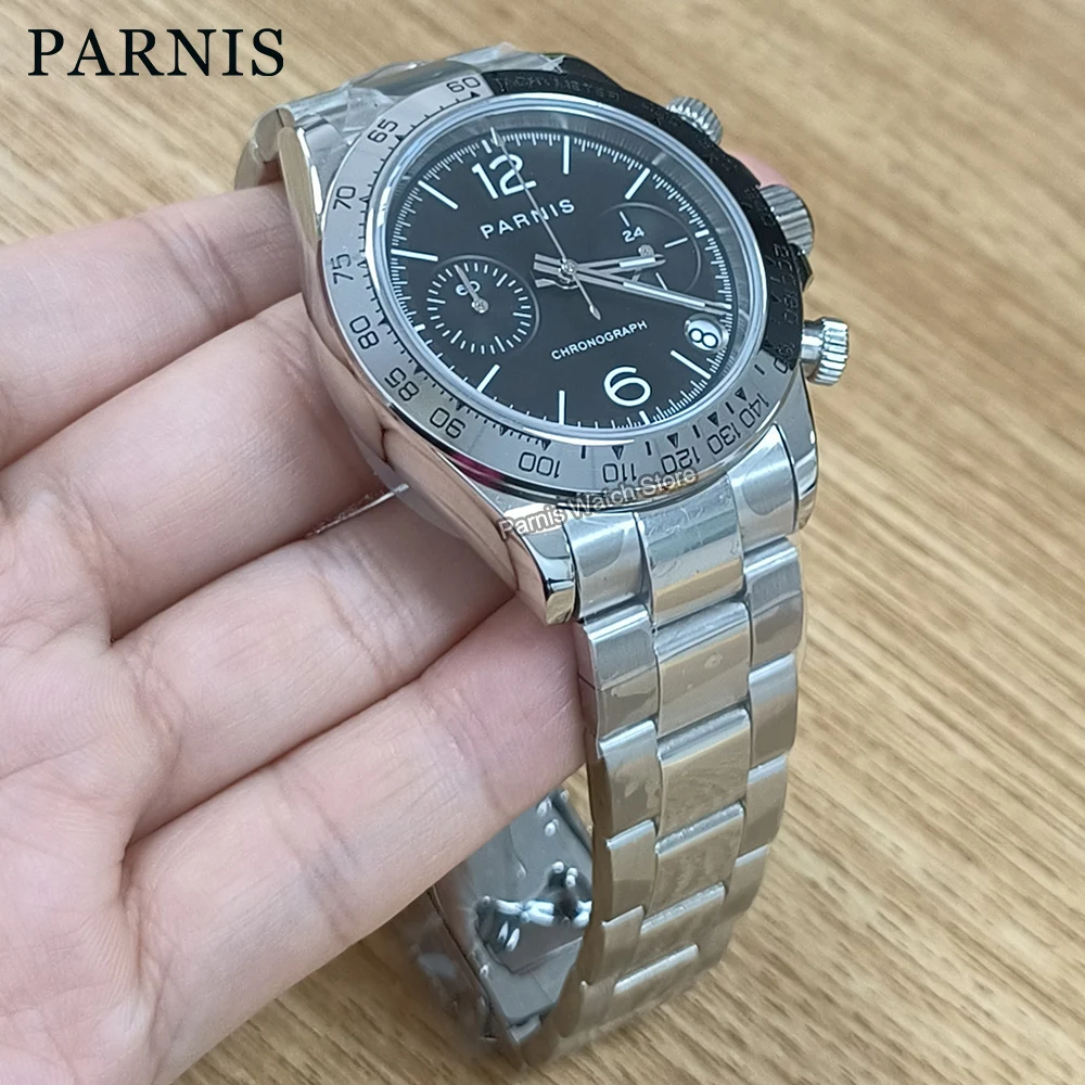 

Parnis 39mm Date Indicator Quartz Boy Men's Chronograph Sport Watch Black Yellow Dial