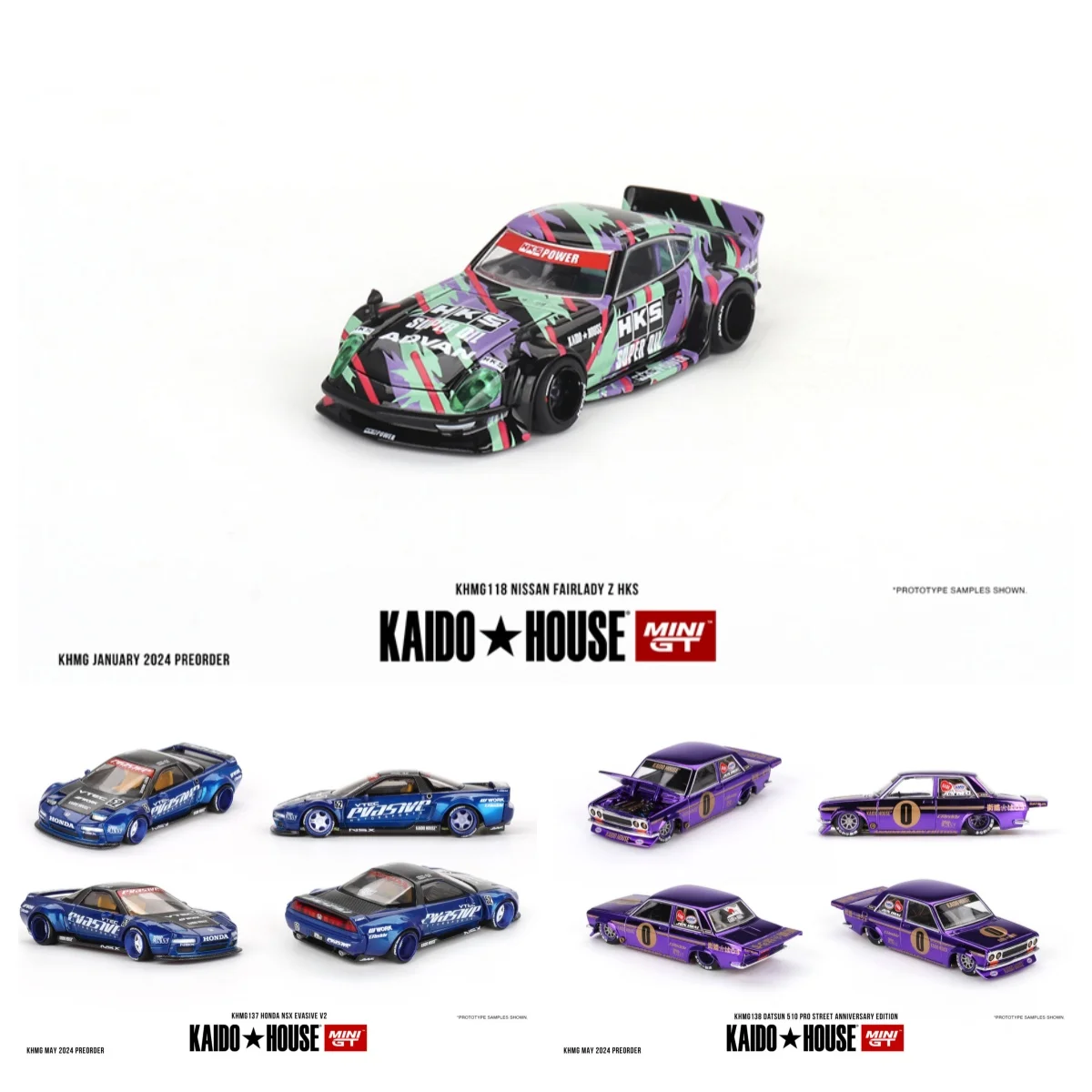 Kaido House + MINIGT KHMG129 Nissan Skyline GT-R (R33) HKS V1 KHMG137 Honda NSX Evasive V2 Collection Automodell Spielzeug Ornamente