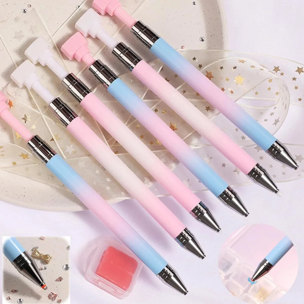 Nail Art Rhinestones Picker Tool Diamond Painting Pen Rotating Refillable Wax Pencil for Applying Gems/Crystals, Macaron Color