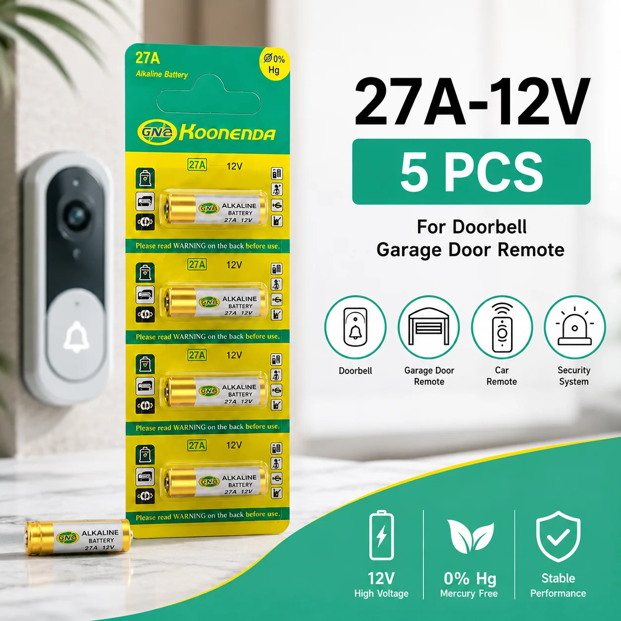 27A 12V Alkaline Battery A27 MN27 GP27 G27A V27GA MS27 for Doorbell Garage Door Remote Roller Shutter
