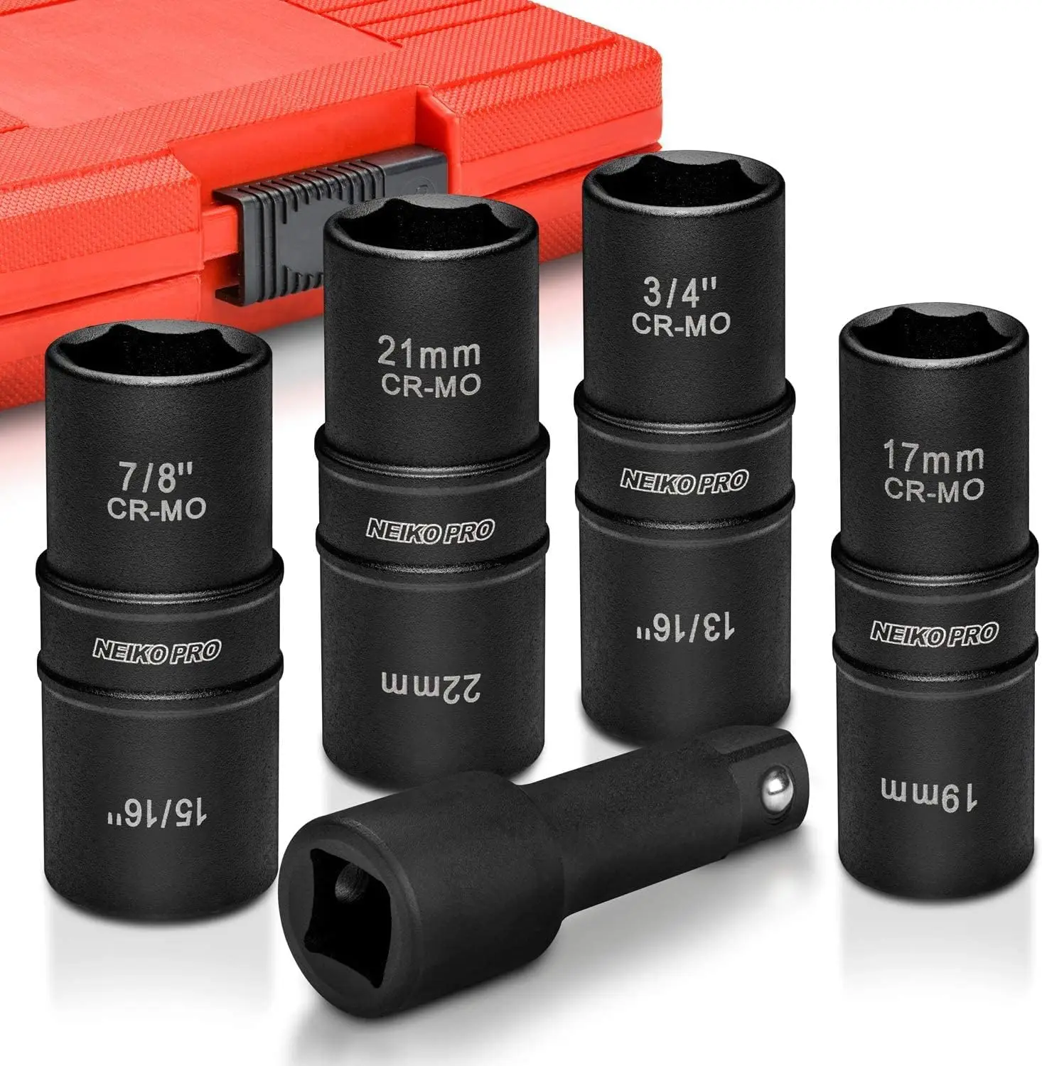 

Набор ударных головок 02282B с приводом 1/2 дюйма, набор головок с откидным механизмом, хромомолибденовая сталь, включает удлинитель 3 дюйма, 8 глубоких головок SAE