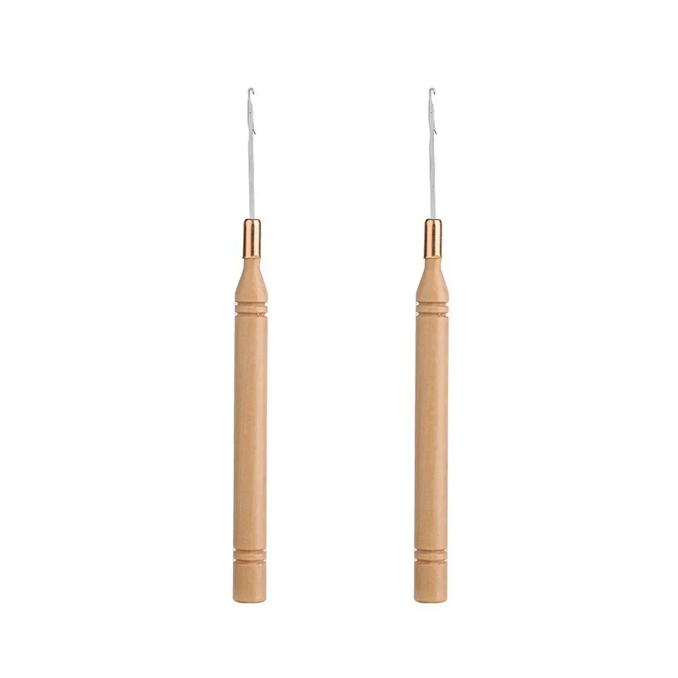 Crochet Hooks Agulhas De Tricô, Cabo De Madeira, Micro Anéis, Ferramentas Para Fazer Perucas, Extensões De Cabelo, Beleza