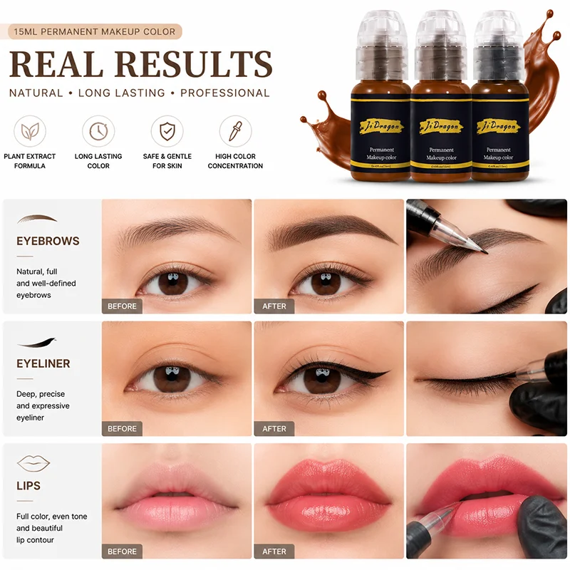 15ml Tattoo Ink Pigment Color Paint Set Mix Permanent Makeup Microblading Eyebrow Lip Eyeliner SMP Beauty PMU Body Art Supplies