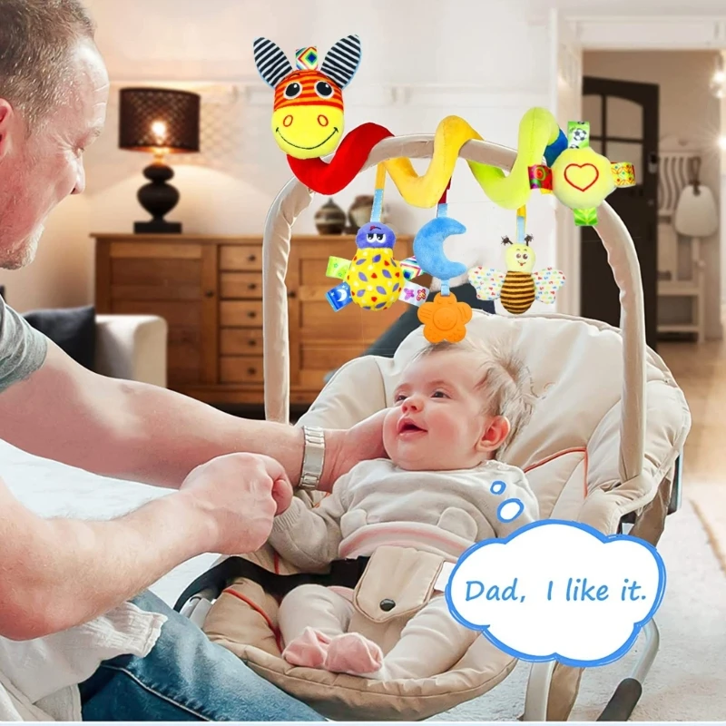 Cloche lit en peluche dessin animé, jouet d'activité en spirale d'animaux colorés pour bébé 15UB