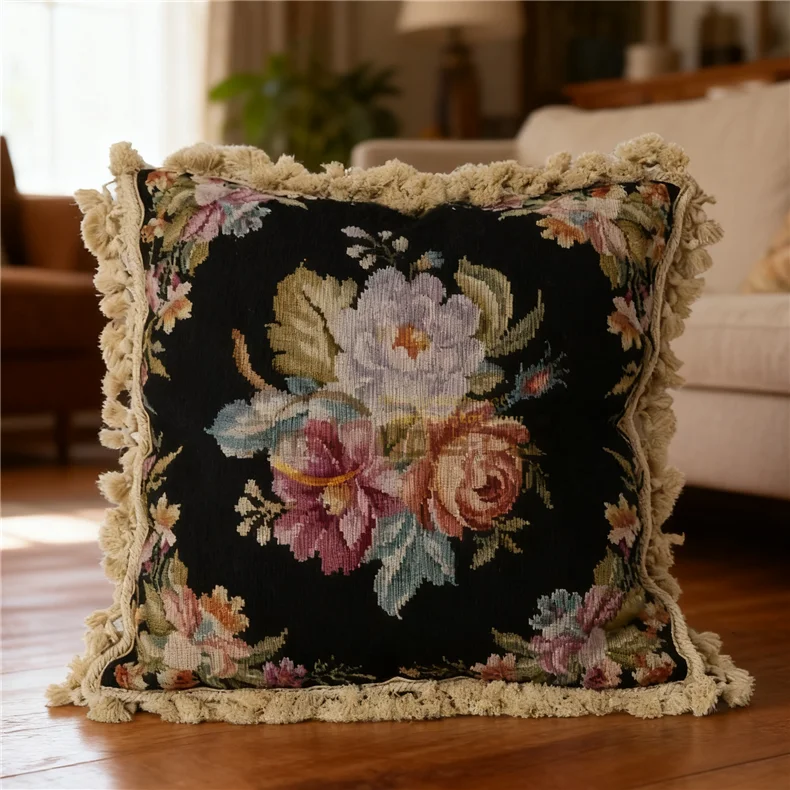 

Чехол на подушку с шерстяной аппликацией и вышивкой — мексиканский стиль, использование в спальню, вставка не входит в комплект