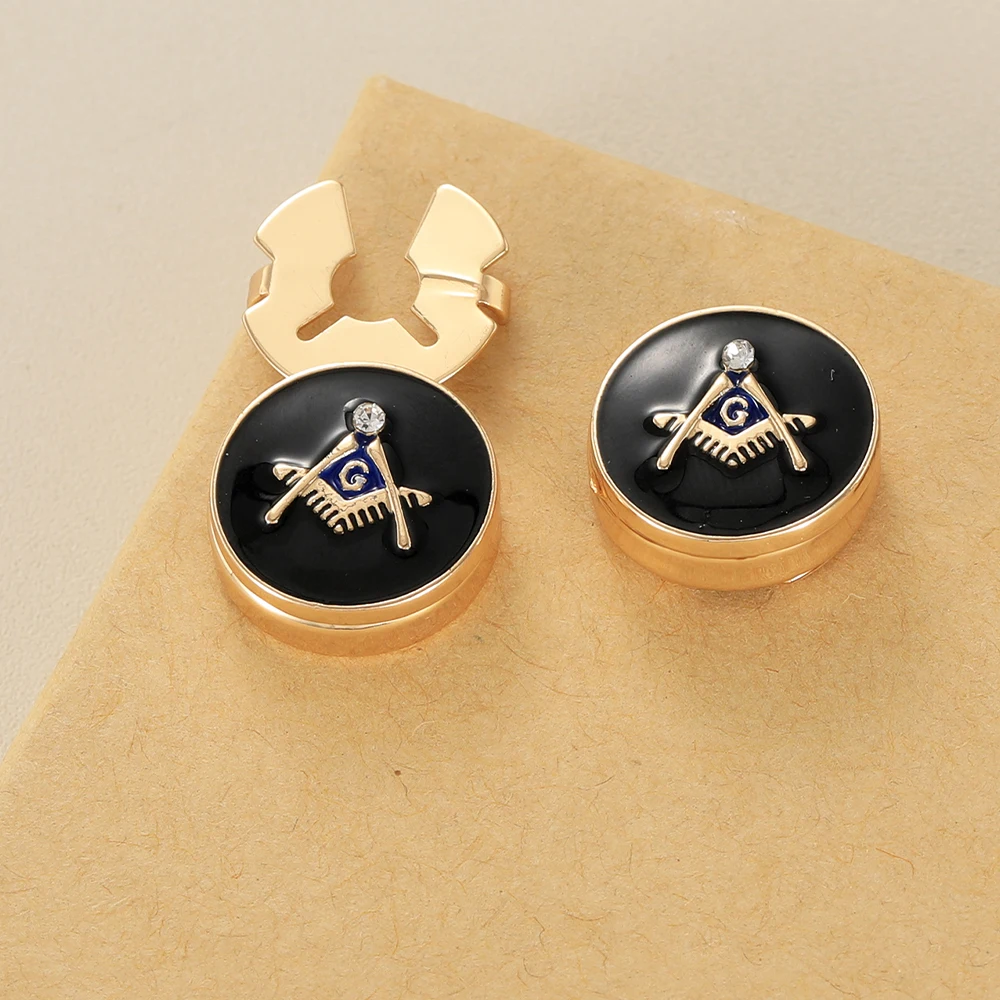 2 Pcs Classic Golden Freemason Emblem Masonic Symbols Button Cover Clasp For Mens Jewelry