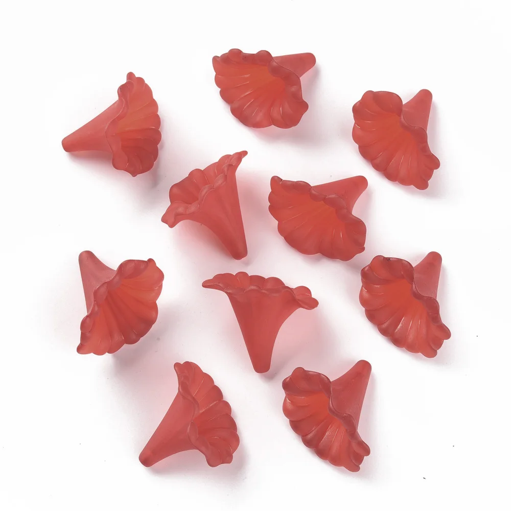 10PCS Transparent Acrylic Beads Calla Lily Frosted FireBrick 40.5x33x35mm Hole: 1.8mm