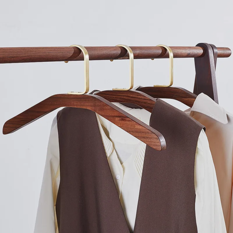 

Black Walnut Coat Rack No Trace Wide Shoulder Hanger for Pants B & B Hotel Brass Solid Wood Clothing Support and Organizer