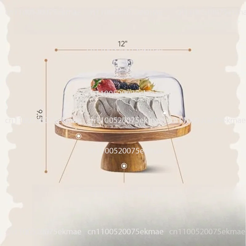 Wooden Cake Stand with Lid Multipurpose Serving Platter Decorative Cake Plate Dessert Display for Nachos Wedding Birthday Party