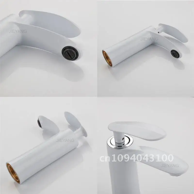 

White Bathroom Faucet Cold Hot Water Basin Sink Mixer Tap Tapware Deck Basin Mounted Paint Metal Leaf Hole Maple Single Faucets