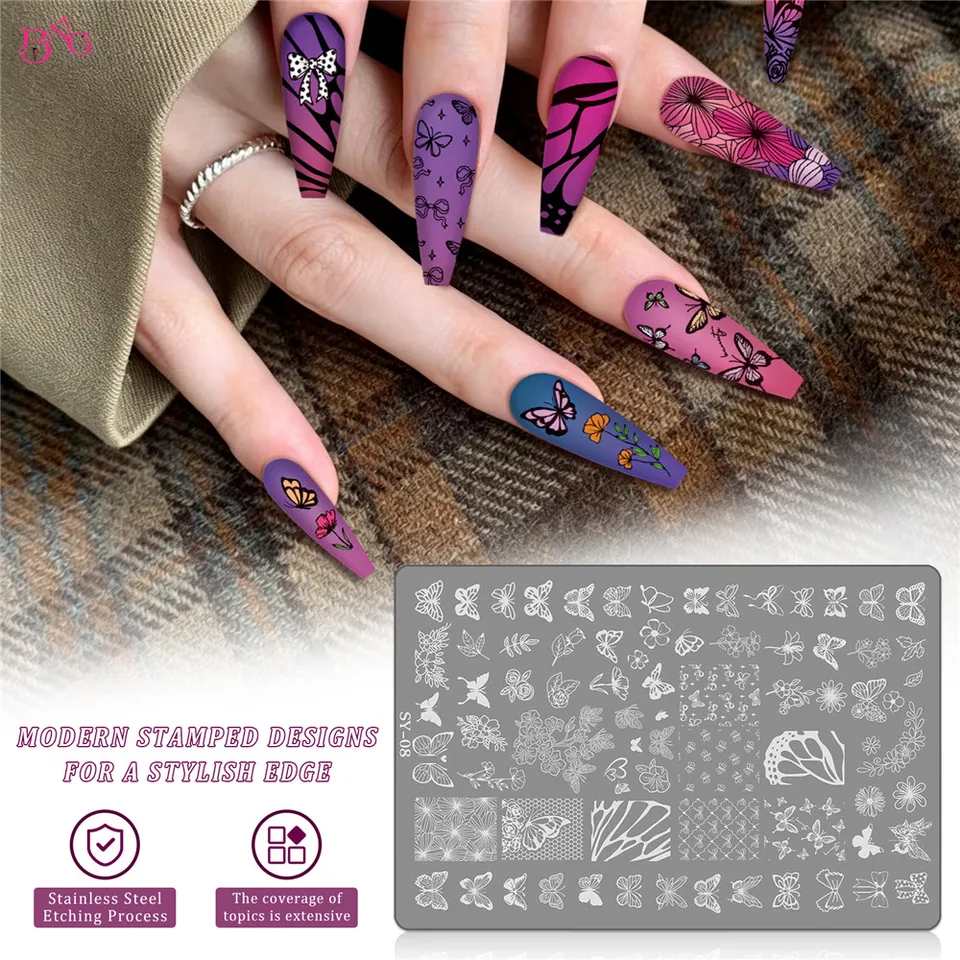 BNG Placas de Estampado para Uñas 10 Diseños Plantilla de Arte de Uñas Acero Inoxidable Encaje Floral Geométrico Herramientas de Manicura 3