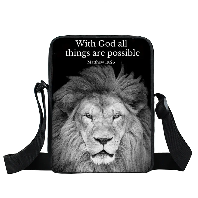 

With God All Things Are Possible Messenger Bag Bible Verse Lion Women Cross Bags Children School Bag Kids Bookbags