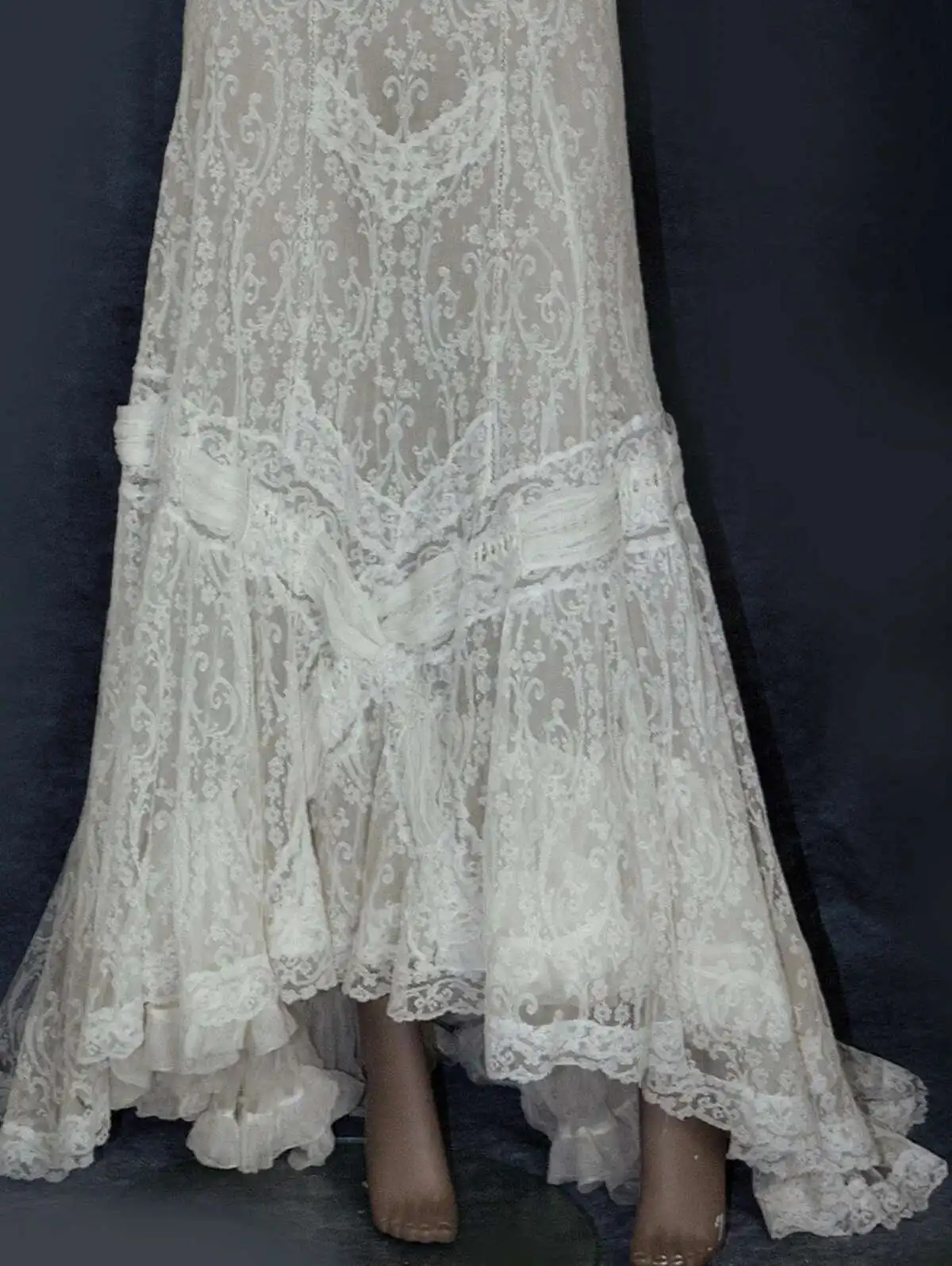 

Женская милая белая элегантная гипюровая кружевная отделка с рюшами и асимметричным подолом, винтажная повседневная прозрачная макси-юбка