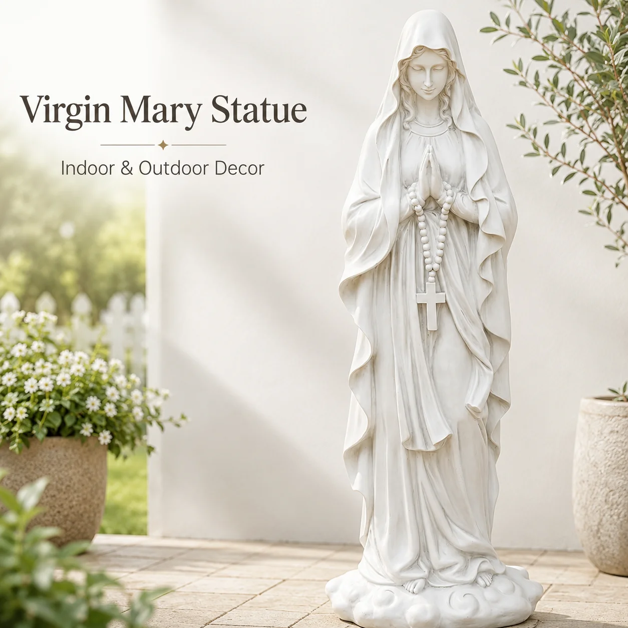 Religious Prayer Statue Large Outdoor Garden Decor Rosary Cross Sculpture for Patio Yard Home Church Christian Decoration Art