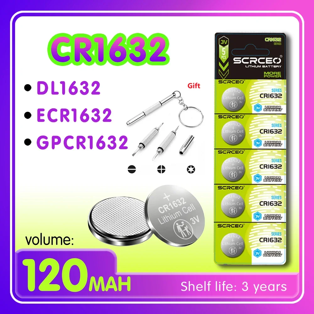 2PCS-10PCS CR1632 DL1632 ECR1632 GPCR1632 1.5V Lithium Manganese Dioxide Button Battery, Suitable for Calculators, Watches