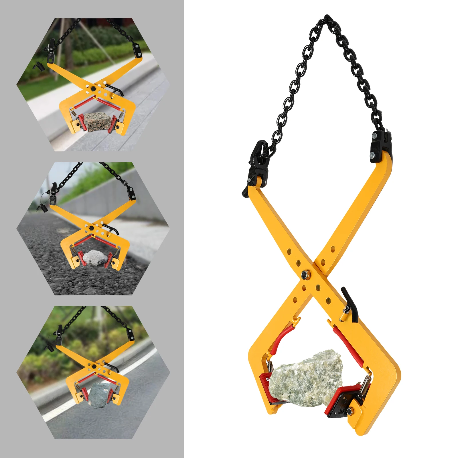 500kg Lifting Stone Pliers Curb Pallet Puller Clamp Stone Grapple Clinker Grapple Chuck Opening 33-70cm XYT-F