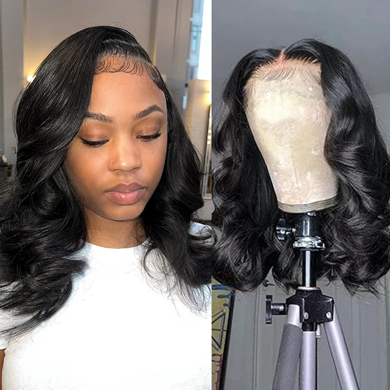 Natural Hairline Short Bob Body Wave 13x4 Transparent Lace Front Wig Human Hair Pre Plucked With Baby Hair For Women 180%