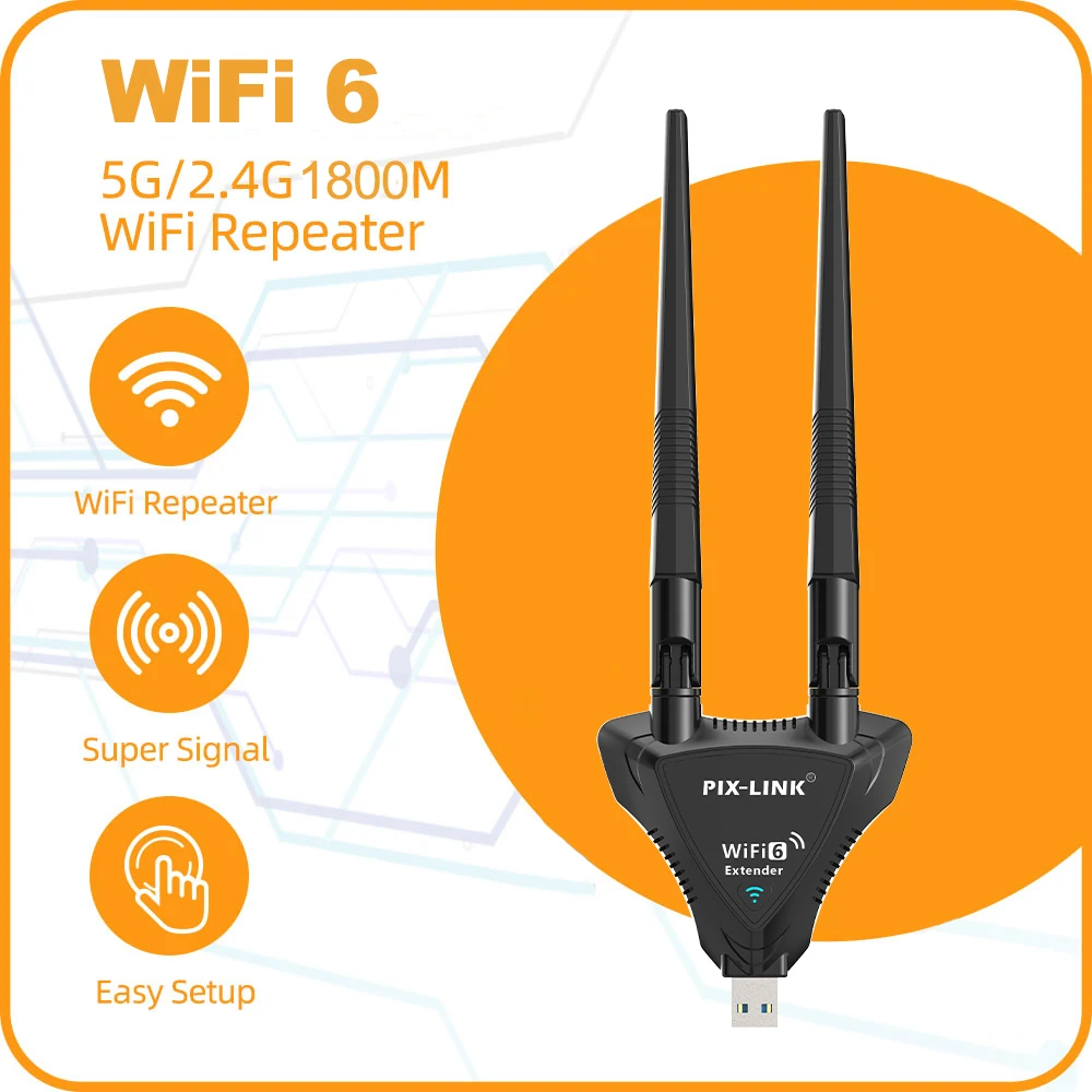 픽스링크 1800Mbps WiFi6 확장기 증폭기 리피터 |   듀얼 밴드 2.4G/5GHz 무선 신호 증폭기(2개 안테나 포함) UE09AX