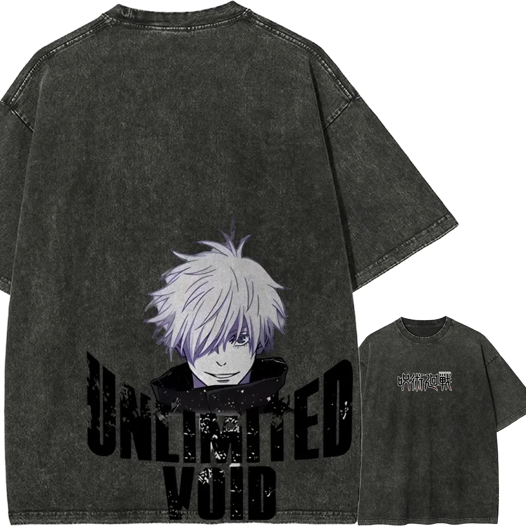 Gojo Satoru T-Shirt Jujutsu Kaisen Herren Acid Wash Unlimited Void Domain Expansion Satoru Gojo Anime Tee