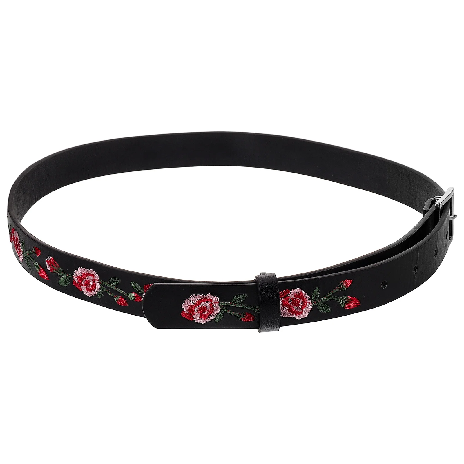 

Rose Flower PU Belt Embroidered Vintage Square Buckle Adjustable Waist Belt for Women's Dresses Jeans Waist Accessories