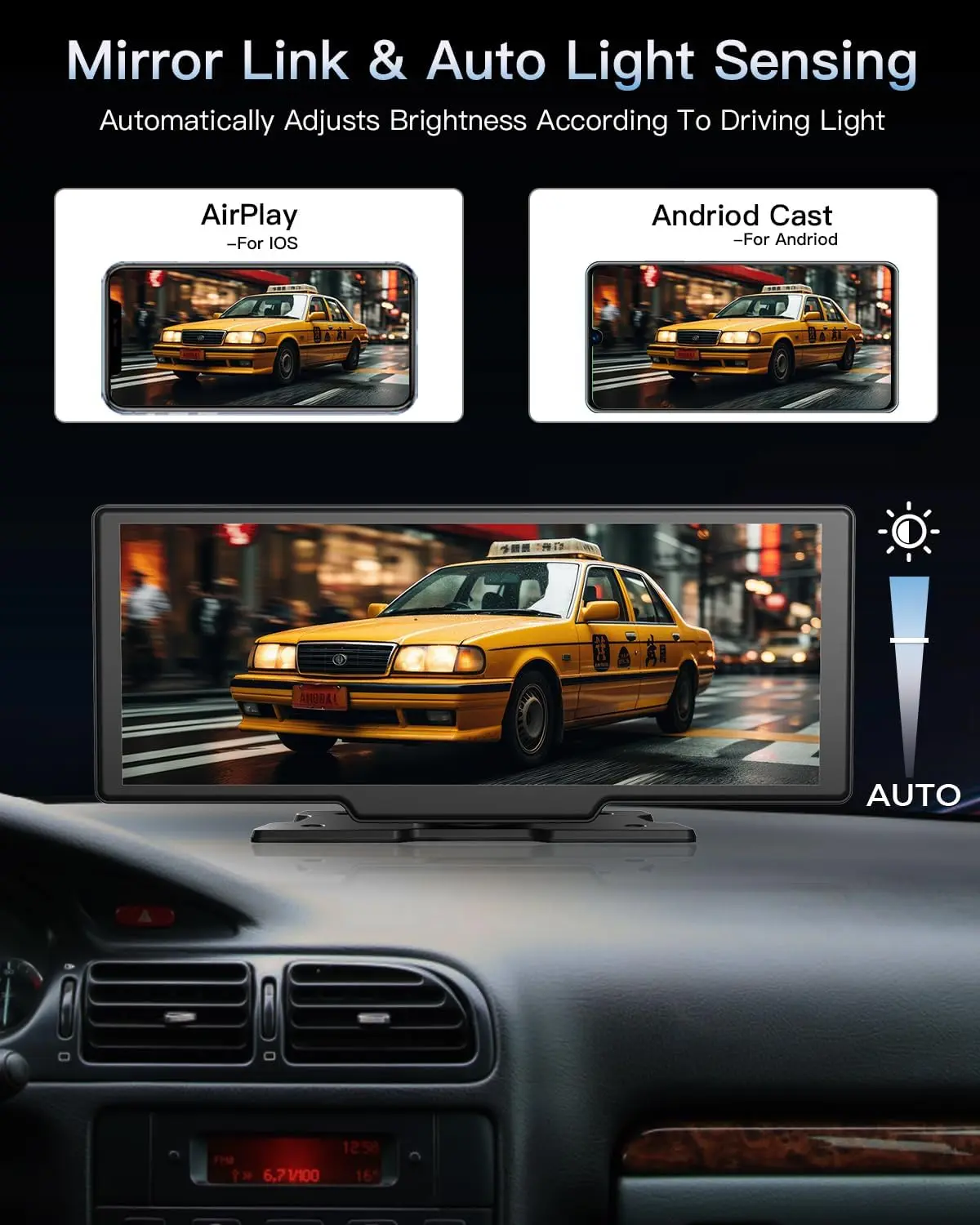 Srnubi 7/10,26 Zoll kabelloser Carplay-Bildschirm für Auto, Android Auto Dash Cam 4K Auto DVR, 1080P Rückfahrkamera, Navigationsvideorecorder, AUX – Detail 4