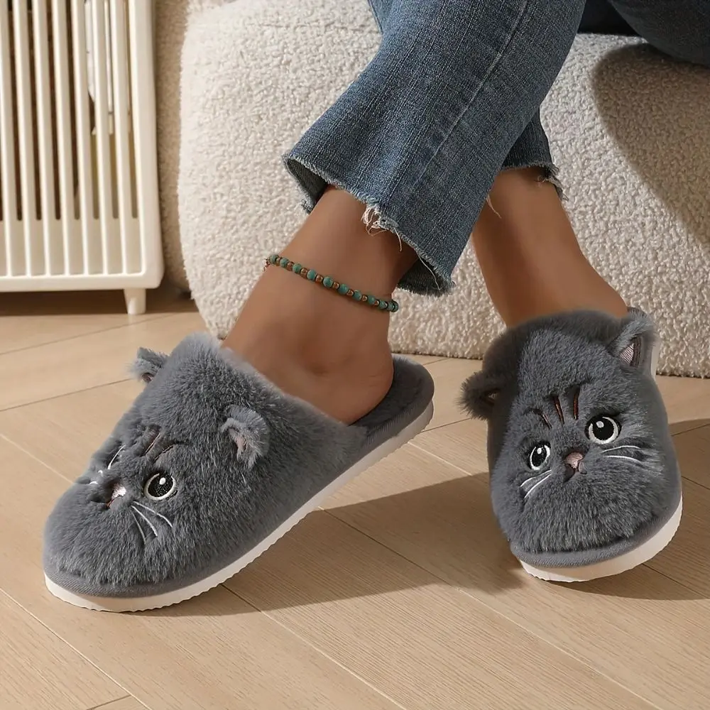 Katzenmuster-Druck Winter-Hausschuhe Weiche Stoff-Antirutsch-Paar-Hausschuhe Bequeme Flauschige Textur-Hausschuhe – Detail 6