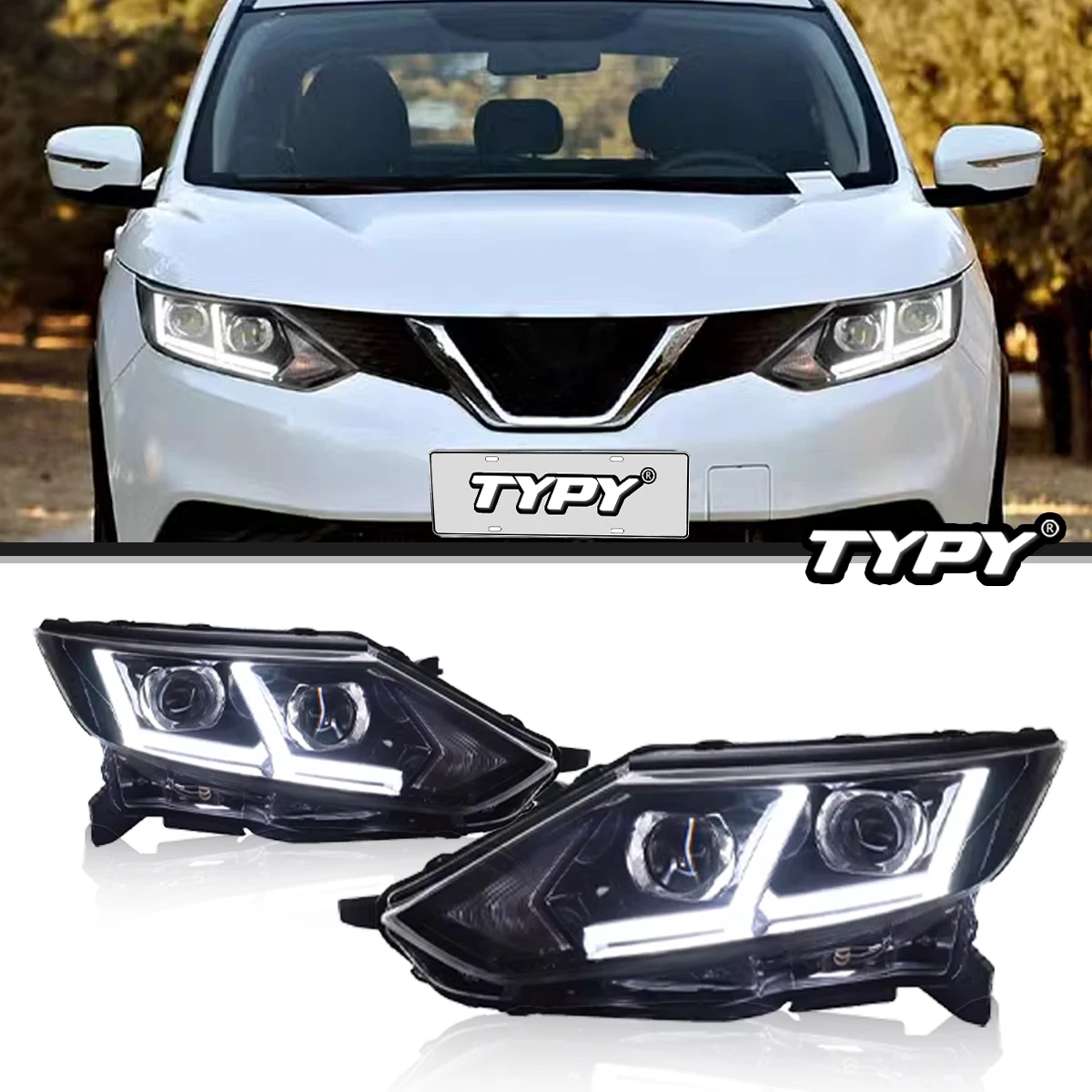 

TYPY New LED Headlight Upgrade Modified Full Head Lamp For Nissan Qashqai 2016-2017 Turn Signals Daytime Running Lights