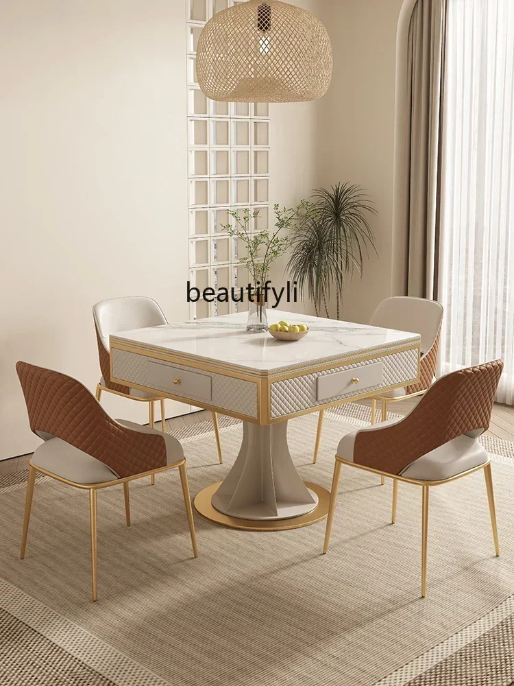 

SS 7304new style Automatic mahjong table dining table simple light luxury small household rock plate dining table multifunctiona