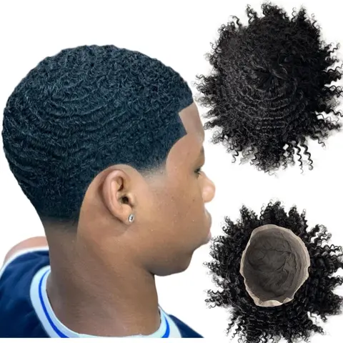 몽골 버진 인모 헤어피스, #1 제트 블랙, 12mm 웨이브 투피, 흑인 남성용 풀 레이스 유닛, 8x10