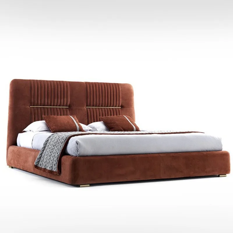 Italian light luxury matte leather 1.8 meters double bed master bedroom high-end queen bed modern simple leather bed bedroom