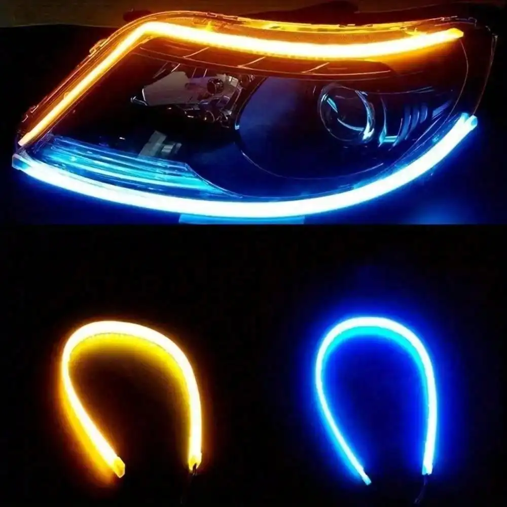 2pcs LED DRL Car Daytime Running Light Flexible Waterproof Strip Auto Headlights White Turn Signal Yellow Brake Flow Lights 12V