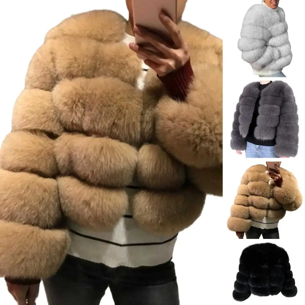 Women Polyester Jacket Trendy Women's Faux Fur Jacket Elegant Solid Colour Coat for Autumn Winter Fashionable for Comfortable