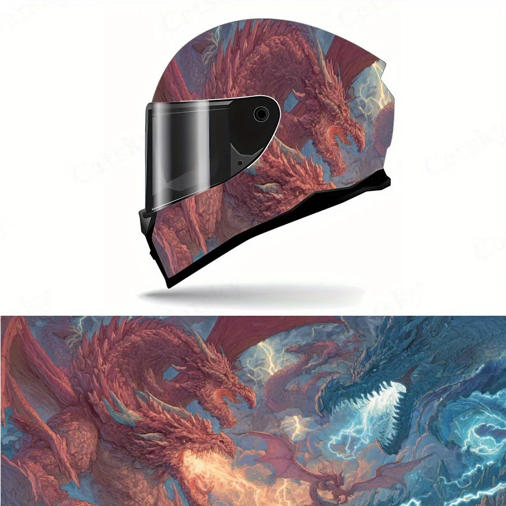

Blue Dragon and Blue Dragon - Flame Helmet PVC Protective Sticker, Motorcycle Helmet Exterior Decorative Accessory, Waterproof &