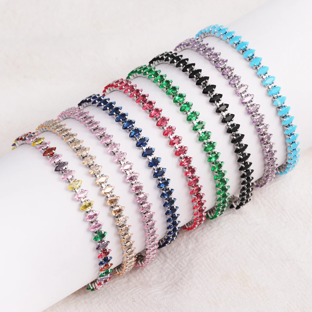 10 Farben Luxus CZ Tennis Zirkonia Gold Silber Farbe Iced Out Kettenarmband Bling Schmuck für Frauen Party Geschenk