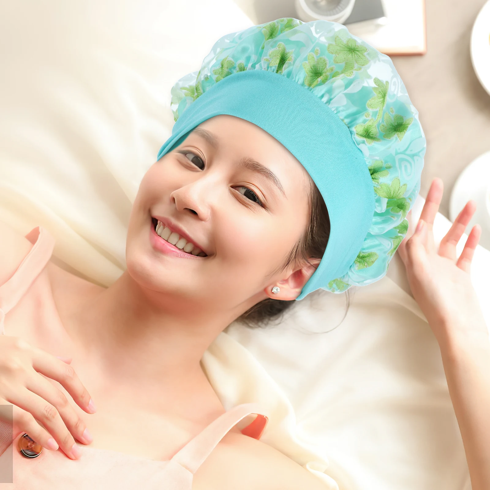 

Satin Hair Bonnet for Sleeping Beanie Elastic Sleep Cap Lake Blue Double Layer Protect Hair Warm Head Cold Weather