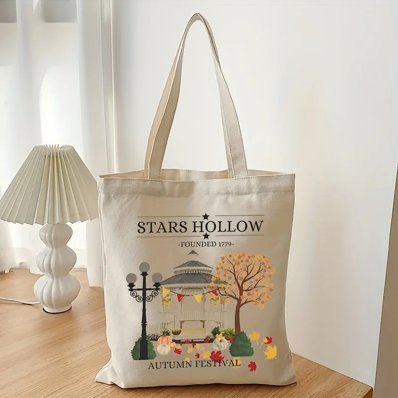 1 Pc Stars Hollow Pattern Tote Bag, Fall Tote Bag, Book Tote Bag, Connecticut Tote, Stars Hollows Gift