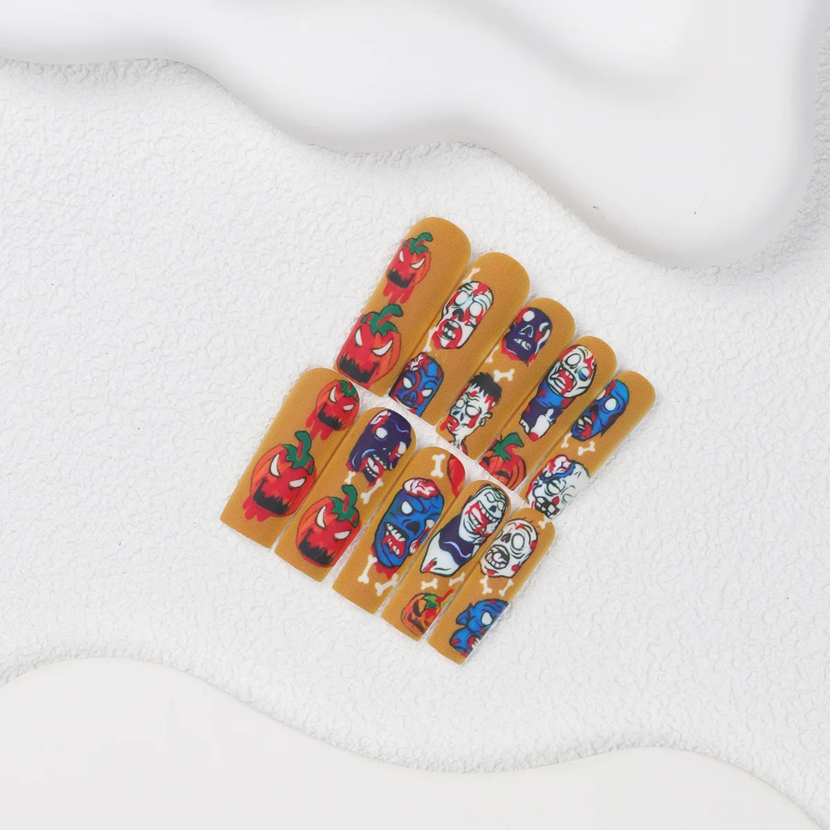 할로윈 시리즈 프레스 온 네일에 네일에 인쇄된 관 모양의 인조 손톱 24개