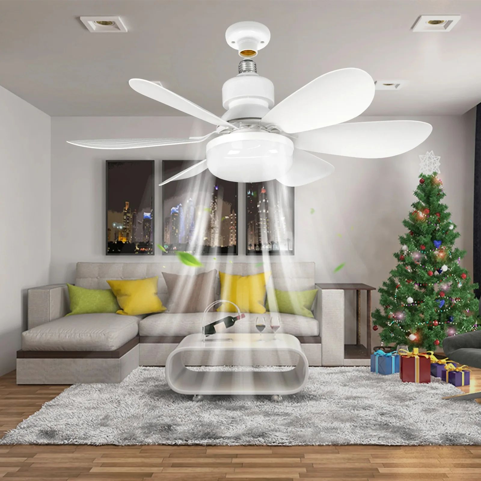 

40W Socket Fan Light New Flower Shaped Six Leaf Lamp Electric Fan Light Room Pendant Light for Bathroom Bedroom Kitchenfor