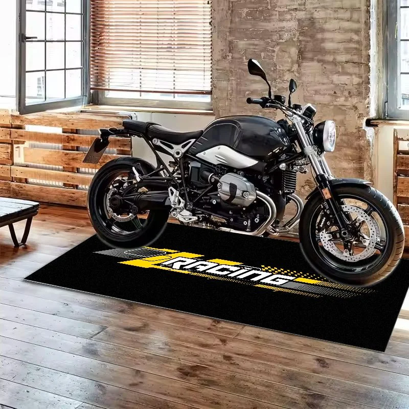 VIKAMA Retro Tire Print Motorbike Garage Mat Anti Slip Oil Resistant Waterproof Pad For Motorcycle Parking Workshop Decor