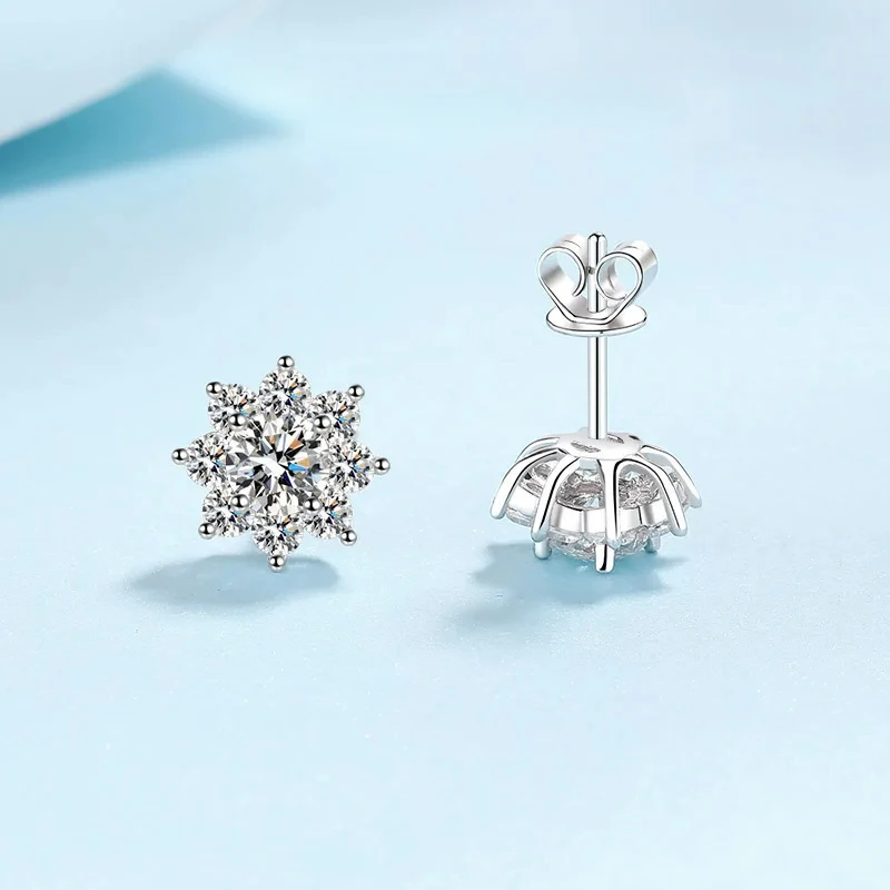 

Luxury Platinum PT950 Solitaire Wedding Jewelry GRA Moissanite D Color Diamond Unusual Halo Sun Flower Stud Earrings For Women