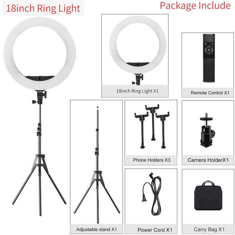 18 inch Ringlicht met Statief 55 W 3000-5800 K CRI 90 Fotostudio Licht voor Vlog Video Schieten Make-up Selfie Ringlicht